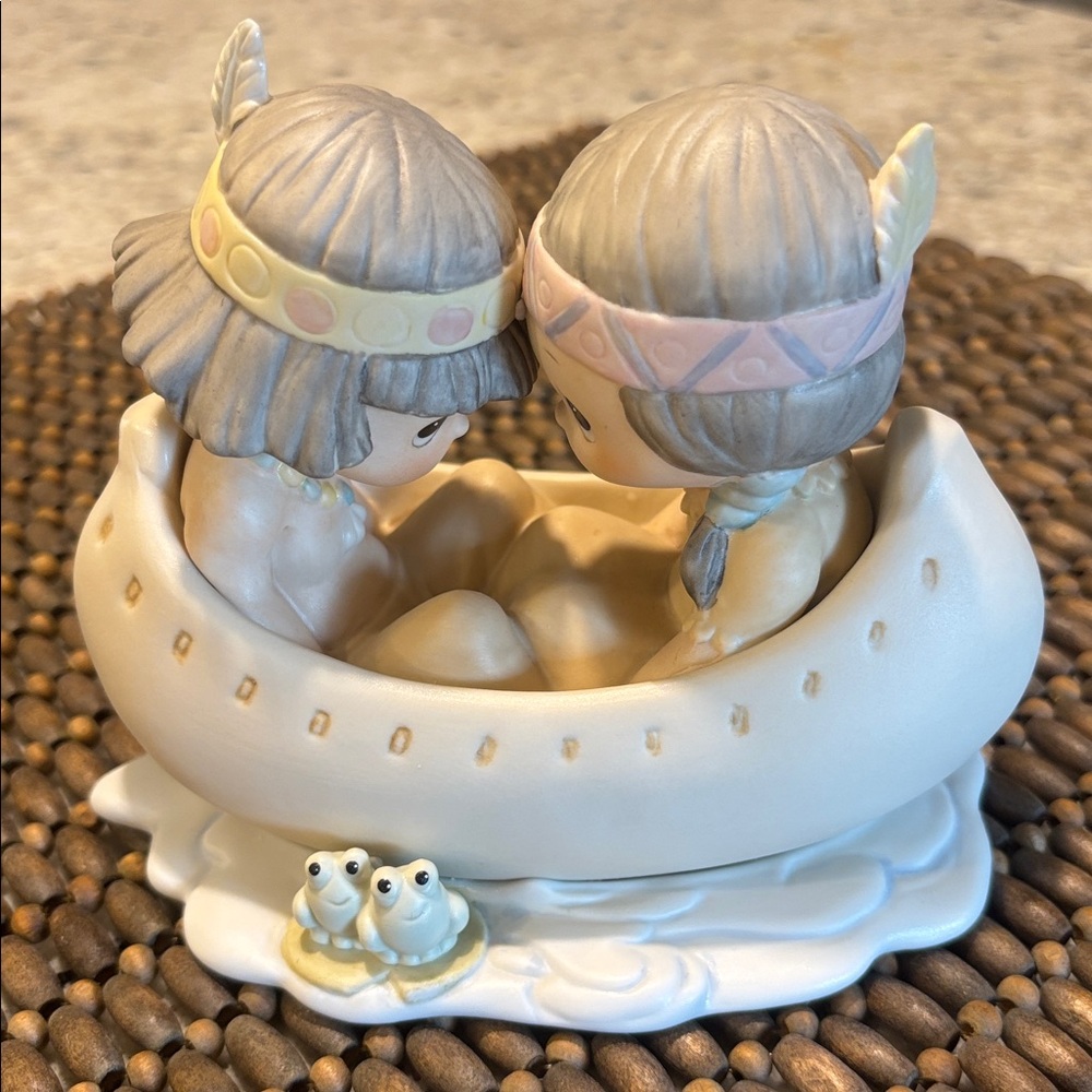 Precious Moments Native American Figurine with Canoe-Many Moons in Same Canoe